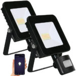 2er-Set WLAN-Fluter, CCT-LEDs, App, PIR, 1.600 lm, 20 Watt, IP44