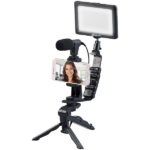 4-teiliges Vlogging-Set mit LED-Leuchte, Mikrofon, Stativ & Halterung
