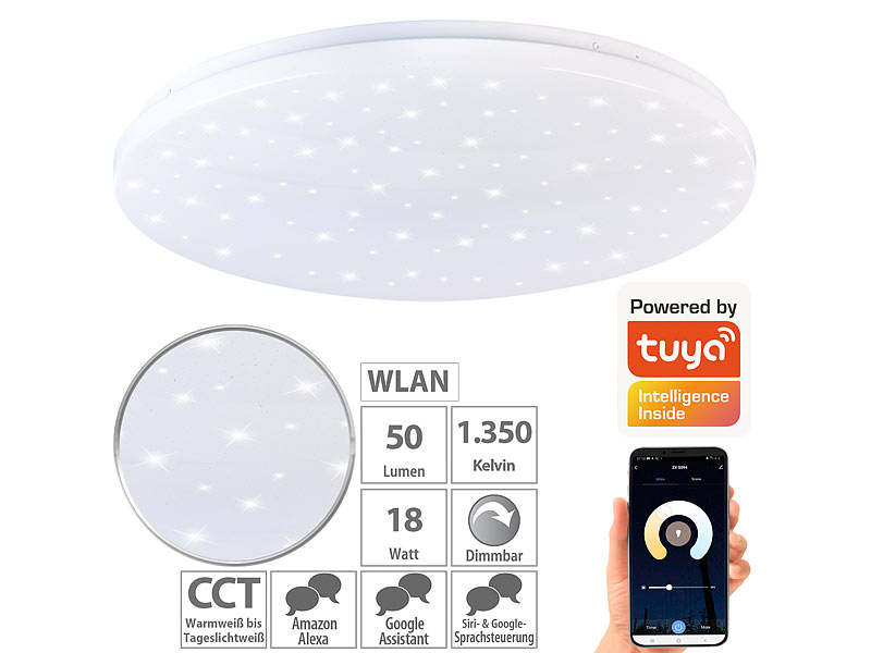 WLAN-Sternen-Deckenleuchte für Siri, Alexa, GA, CCT, 36 Watt, Ø 48 cm WLAN-Sternen-Deckenleuchte für Siri, Alexa, GA, CCT, 36 Watt, Ø 48 cm