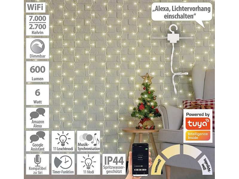 2er-Set WLAN-LED-Lichtervorhang, 300 LEDs, CCT, App, dimmbar, IP44, 3 x 3 m 2er-Set WLAN-LED-Lichtervorhang, 300 LEDs, CCT, App, dimmbar, IP44, 3 x 3 m
