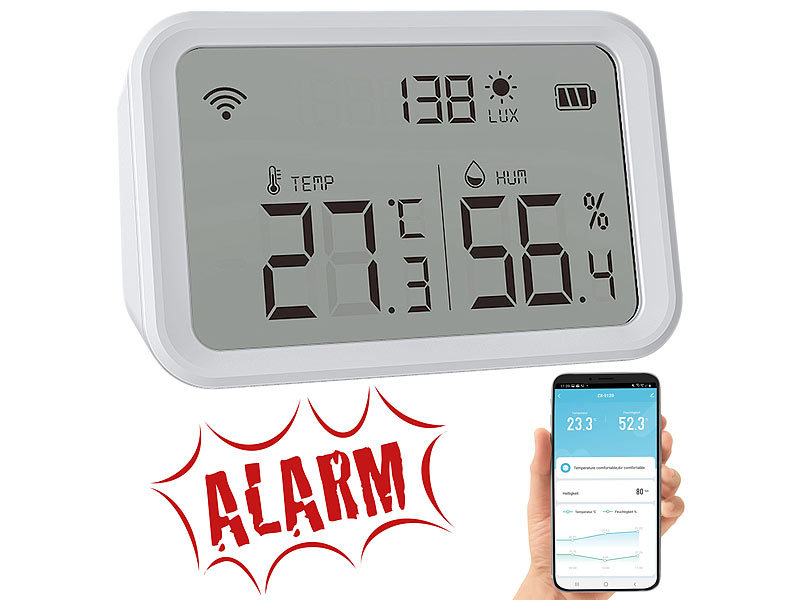 3in1-WLAN-Sensor für Temperatur, Luftfeuchtigkeit und Helligkeit, App 3in1-WLAN-Sensor für Temperatur, Luftfeuchtigkeit und Helligkeit, App