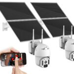 2er-Set Pan-Tilt-Überwachungskameras, 2K, WLAN, Akku, 25 Watt Solarpanel