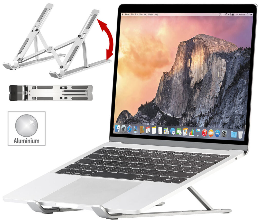 Portabler Alu-Notebook-Ständer bis 39,5 cm (15,6″), 6 Neigungswinkel Portabler Alu-Notebook-Ständer bis 39,5 cm (15,6″), 6 Neigungswinkel