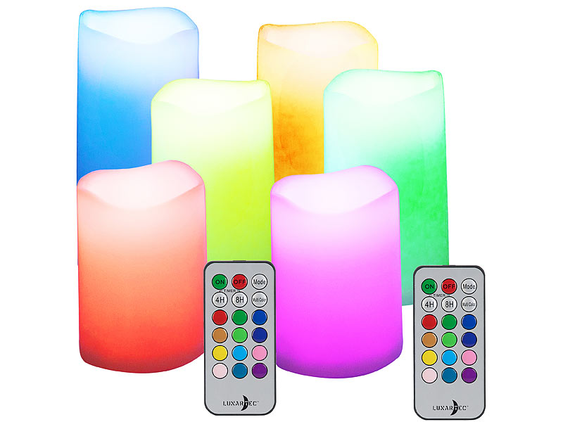 6er Set In- & Outdoor RGB-LED-Kerzen mit Timer & Fernbedienung, bunt, IP 44 6er Set In- & Outdoor RGB-LED-Kerzen mit Timer & Fernbedienung, bunt, IP 44