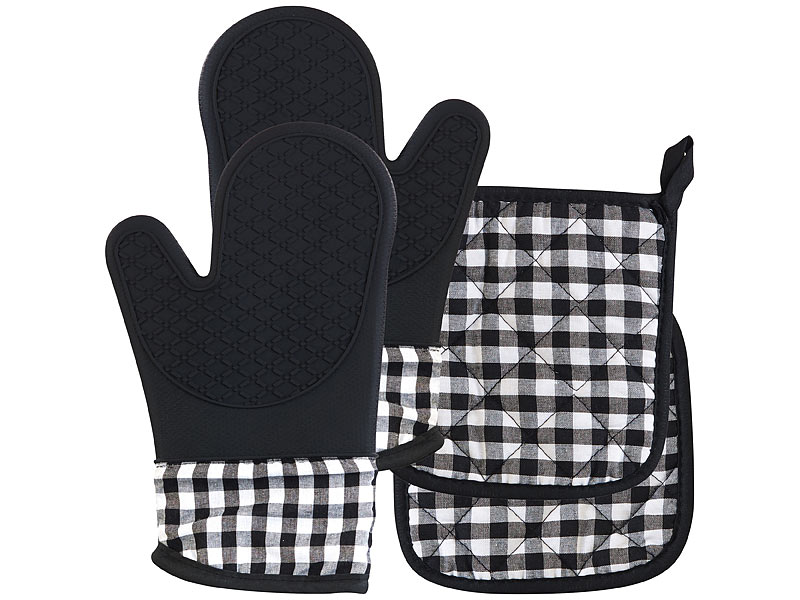 4er-Set Silikon-Ofenhandschuhe und Topflappen, bis 240°C, abwischbar 4er-Set Silikon-Ofenhandschuhe und Topflappen, bis 240°C, abwischbar