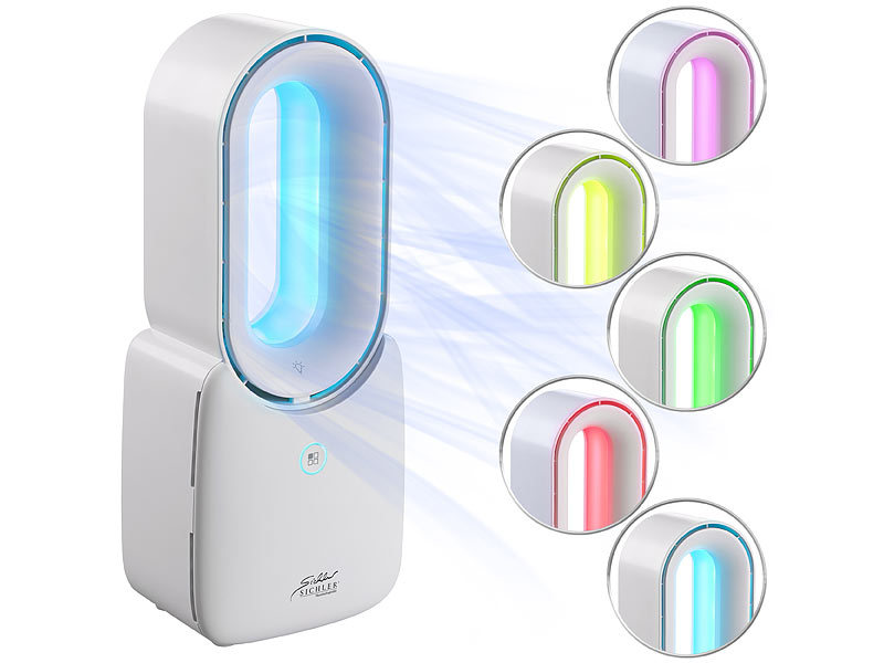 Rotorloser Tisch-Ventilator mit Akku & LED-Licht in 5 Farben, 10 Watt Rotorloser Tisch-Ventilator mit Akku & LED-Licht in 5 Farben, 10 Watt