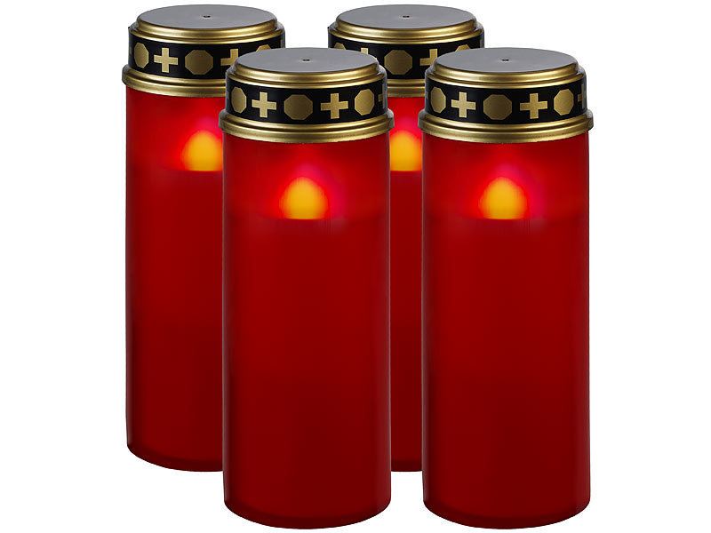 4er-Set XL-LED-Grablichter, Lichtsensor, Batteriebetrieb, 21 cm, rot 4er-Set XL-LED-Grablichter, Lichtsensor, Batteriebetrieb, 21 cm, rot