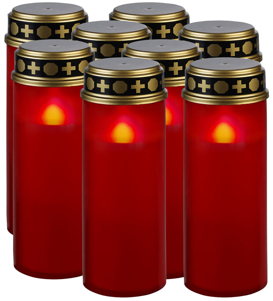8er-Set XL-LED-Grablichter, Lichtsensor, Batteriebetrieb, 21 cm, rot 8er-Set XL-LED-Grablichter, Lichtsensor, Batteriebetrieb, 21 cm, rot