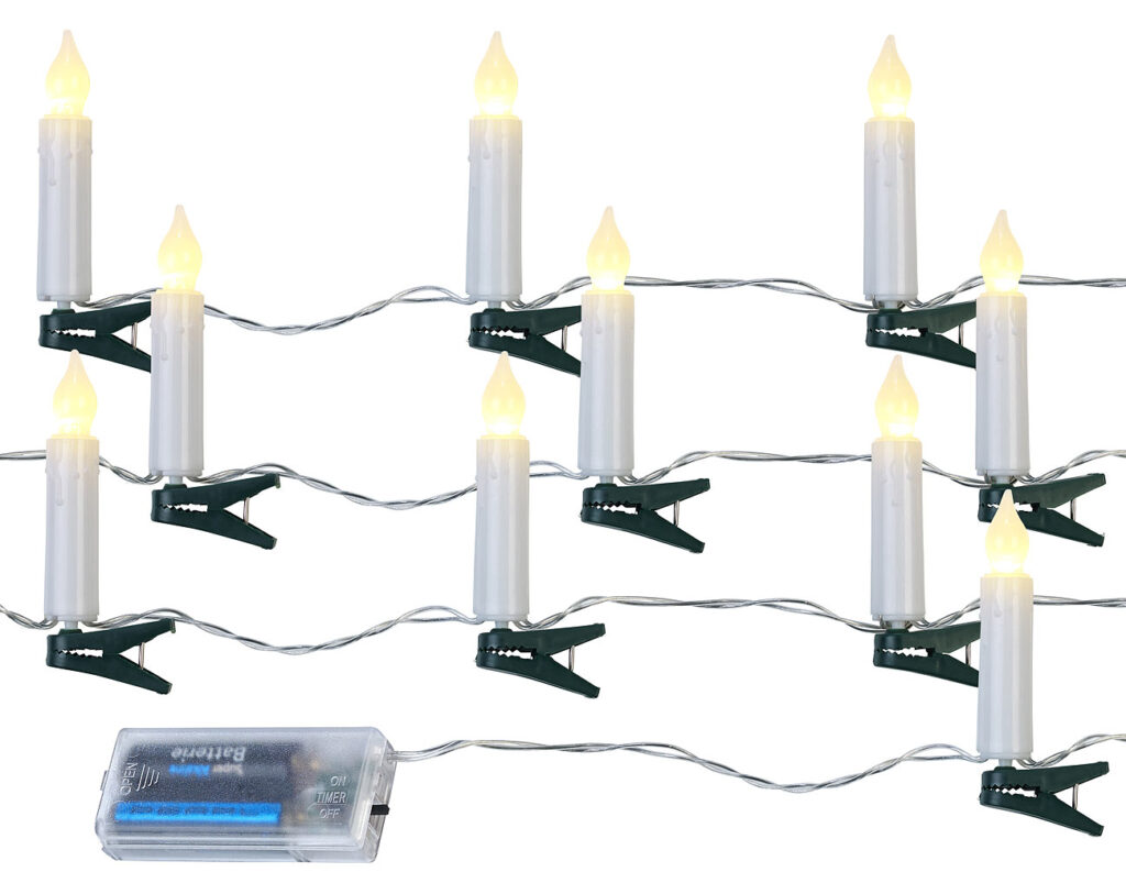 LED-Tannenbaum-Lichterkette, 10 Kerzen, Timer, Batteriebetrieb, 130 cm LED-Tannenbaum-Lichterkette, 10 Kerzen, Timer, Batteriebetrieb, 130 cm