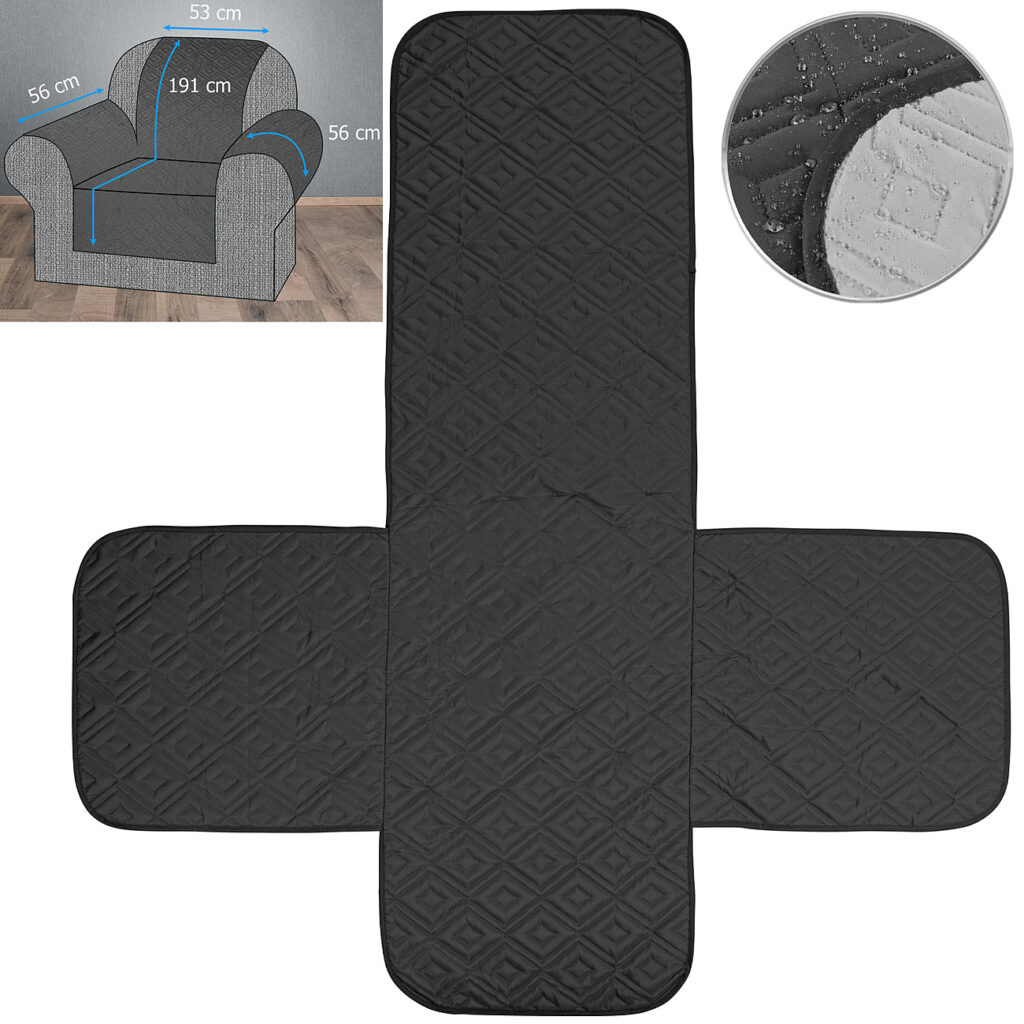 Wende-Schonbezug für 1-Sitzer-Sofa, wasserabweisend, Grau/Schwarz Wende-Schonbezug für 1-Sitzer-Sofa, wasserabweisend, Grau/Schwarz