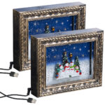 2er-Set Weihnachts-Bilderrahmen mit LEDs, Schneewirbel, Musik und Timer