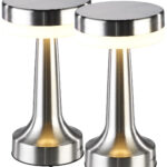 2er-Set LED-Akku-Tischleuchte, 3 Dimmstufen, Edelstahl-Optik, 1.500 mAh