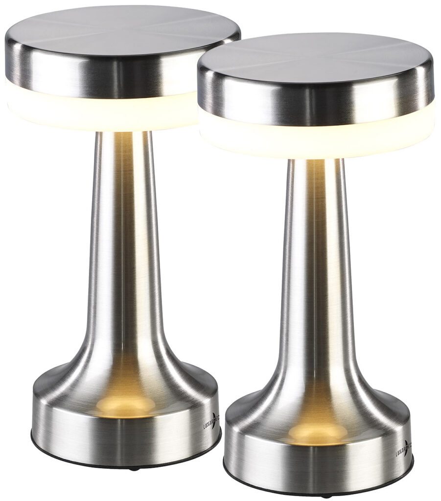 2er-Set LED-Akku-Tischleuchte, 3 Dimmstufen, Edelstahl-Optik, 1.500 mAh 2er-Set LED-Akku-Tischleuchte, 3 Dimmstufen, Edelstahl-Optik, 1.500 mAh