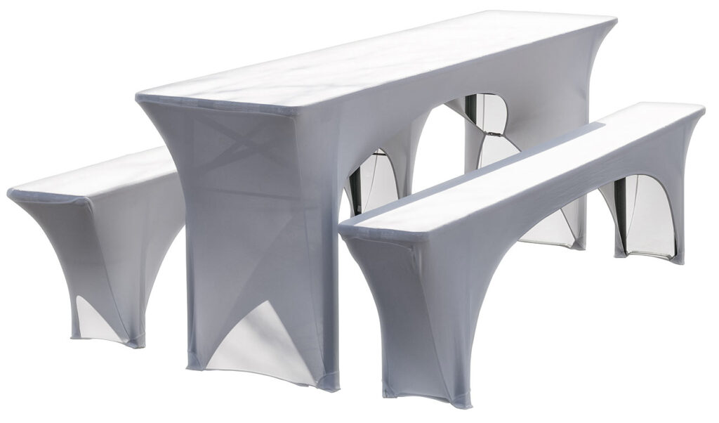 3-teiliges Stretch-Hussen-Set für Biertischgarnitur, weiss 3-teiliges Stretch-Hussen-Set für Biertischgarnitur, weiss
