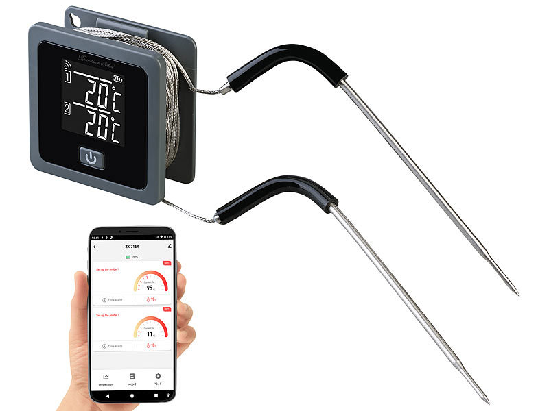 Smartes Grill- & Bratenthermometer, 0-300 °C, Bluetooth, App