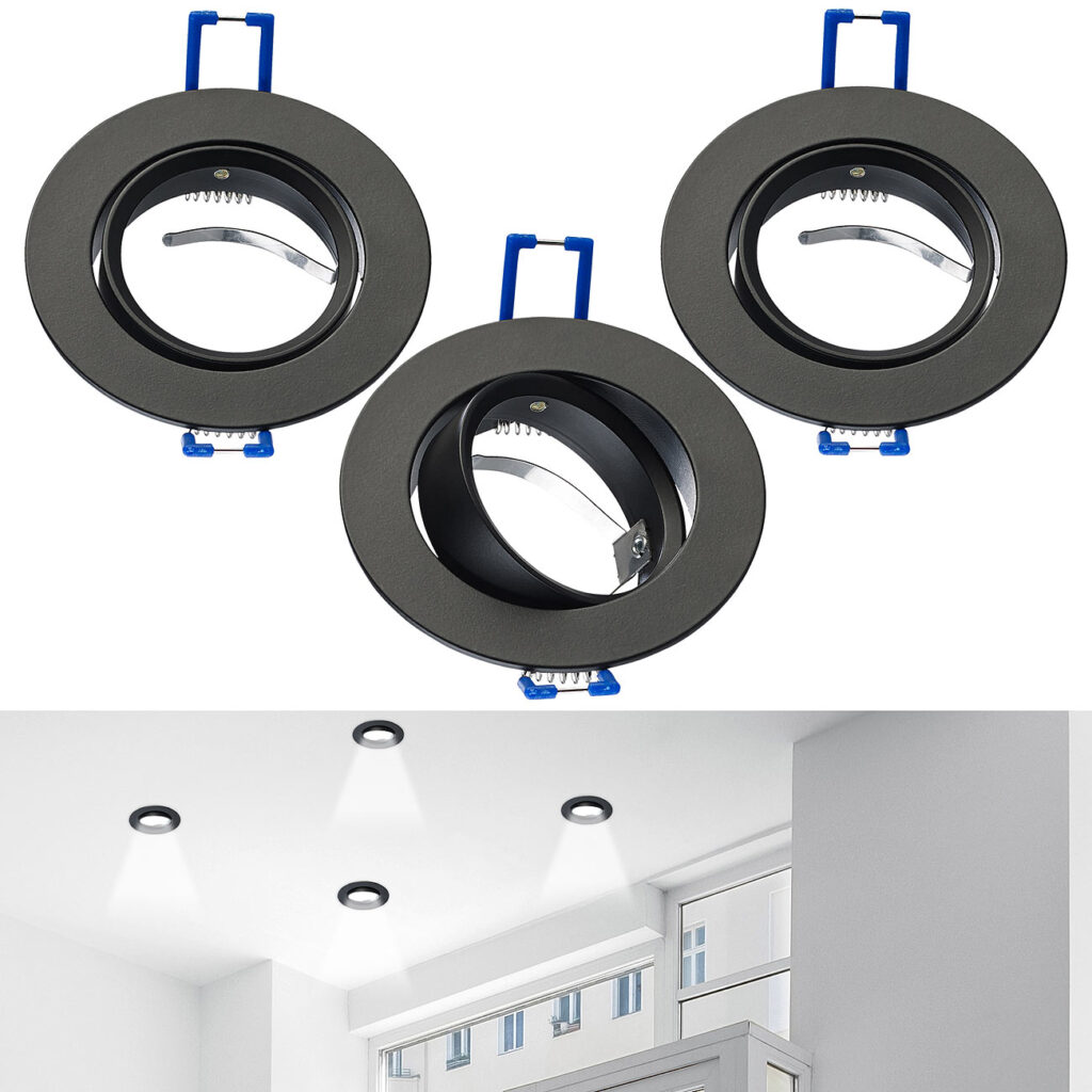3er-Set Alu-Einbaustrahler-Rahmen, Abstrahlwinkel einstellbar, schwarz 3er-Set Alu-Einbaustrahler-Rahmen, Abstrahlwinkel einstellbar, schwarz