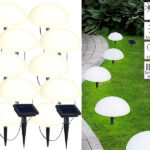 2er-Set Solar-Bodenlichterkette mit je 5 warmweissen Halbkugeln, Lichtsensor, IP44
