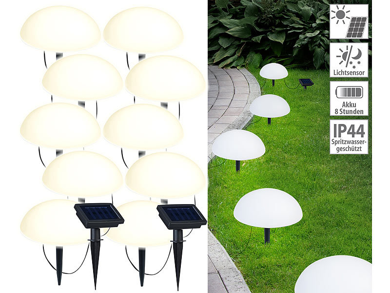 2er-Set Solar-Bodenlichterkette mit je 5 warmweissen Halbkugeln, Lichtsensor, IP44 2er-Set Solar-Bodenlichterkette mit je 5 warmweissen Halbkugeln, Lichtsensor, IP44