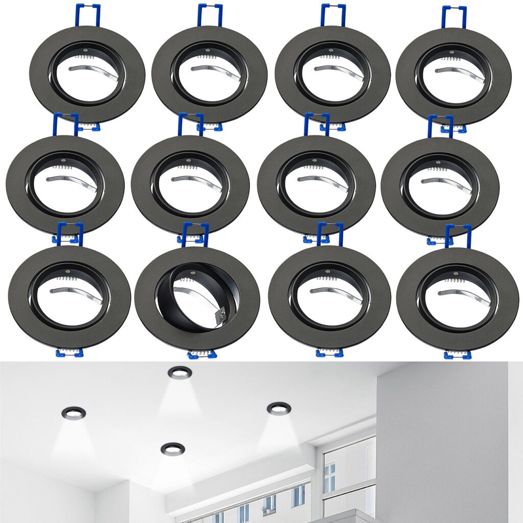 12er-Set Einbaustrahler-Rahmen, einstellbarer Abstrahlwinkel, schwarz 12er-Set Einbaustrahler-Rahmen, einstellbarer Abstrahlwinkel, schwarz