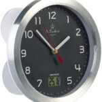 Badezimmer-Wanduhr mit LCD-Thermometer, Aluminium-Rahmen, IPX4, grau