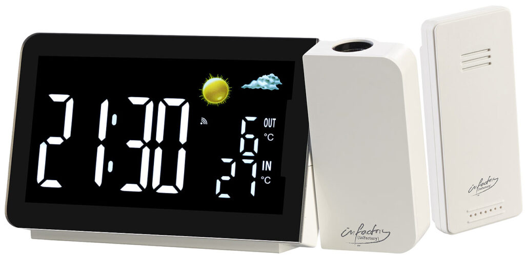 Funk-Wetterstation mit Projektionswecker, Aussensensor, USB-Port, weiss Funk-Wetterstation mit Projektionswecker, Aussensensor, USB-Port, weiss