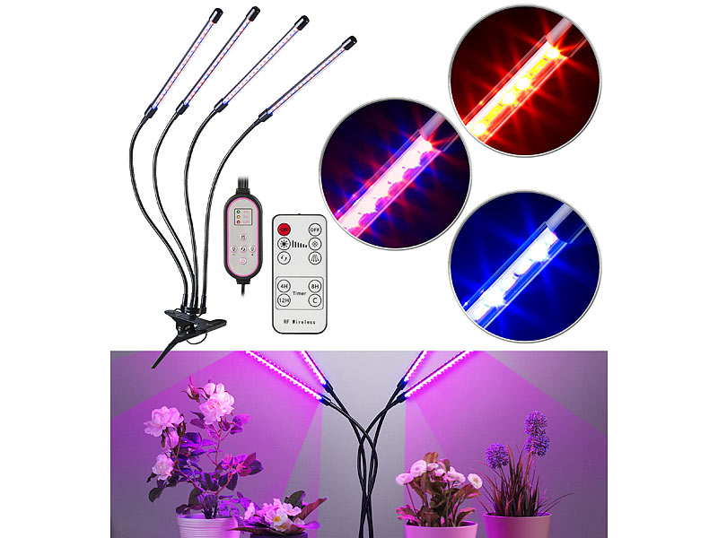4-flammige LED-Pflanzenlampe, rot & blau, 360°-Schwanenhals, USB 4-flammige LED-Pflanzenlampe, rot & blau, 360°-Schwanenhals, USB