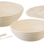 2er-Set Gärkörbe, Ø 25 & 30 cm, Abdecktücher, Gabel, Reinigungspinsel