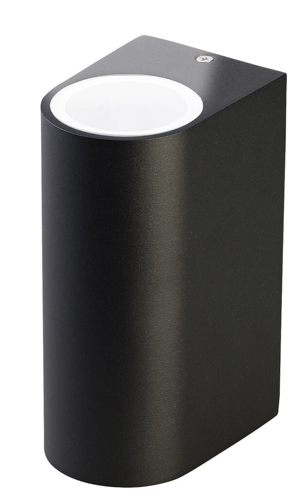 Runde LED-Wandleuchte, Up/Down Lampe, 2x GU10 Sockel, IP44, schwarz Runde LED-Wandleuchte, Up/Down Lampe, 2x GU10 Sockel, IP44, schwarz