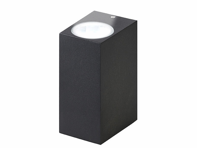 Eckige LED-Wandleuchte, Up/Down Lampe, 2x GU10 Sockel, IP44, schwarz Eckige LED-Wandleuchte, Up/Down Lampe, 2x GU10 Sockel, IP44, schwarz