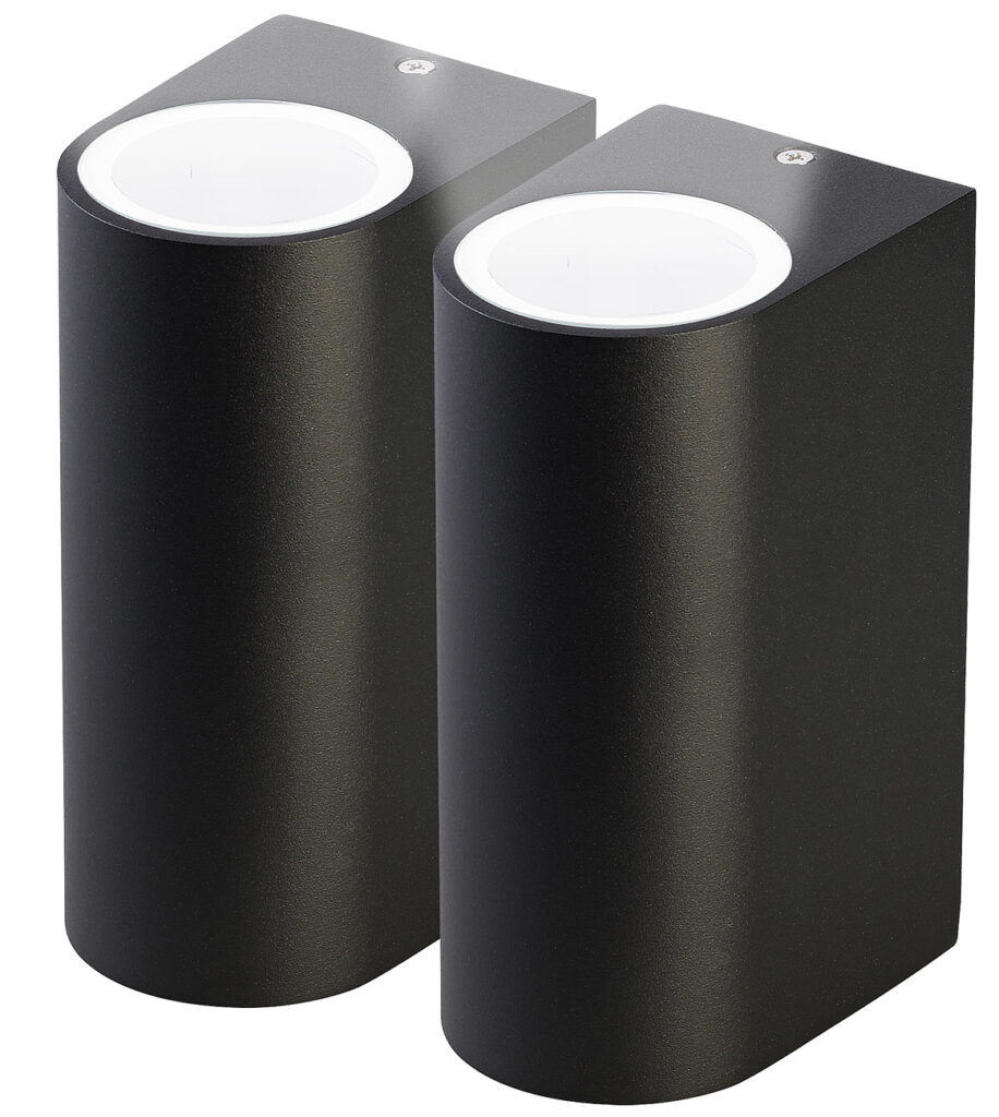 2er-Set Runde LED-Wandleuchte, Up/Down Lampe, 2x GU10 Sockel, IP44, schwarz 2er-Set Runde LED-Wandleuchte, Up/Down Lampe, 2x GU10 Sockel, IP44, schwarz