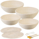 4er-Set Gärkörbe, Ø 25 & 30 cm, Abdecktücher, Gabel, Reinigungspinsel