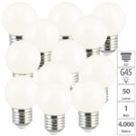12er-Set LED-Lampen, E27 Retro, G45, 50 lm, 1 Watt, 4000 k