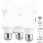 8er-Set LED-Lampen, E27, G45, 240 lm, 3 Watt, tageslichtweiss