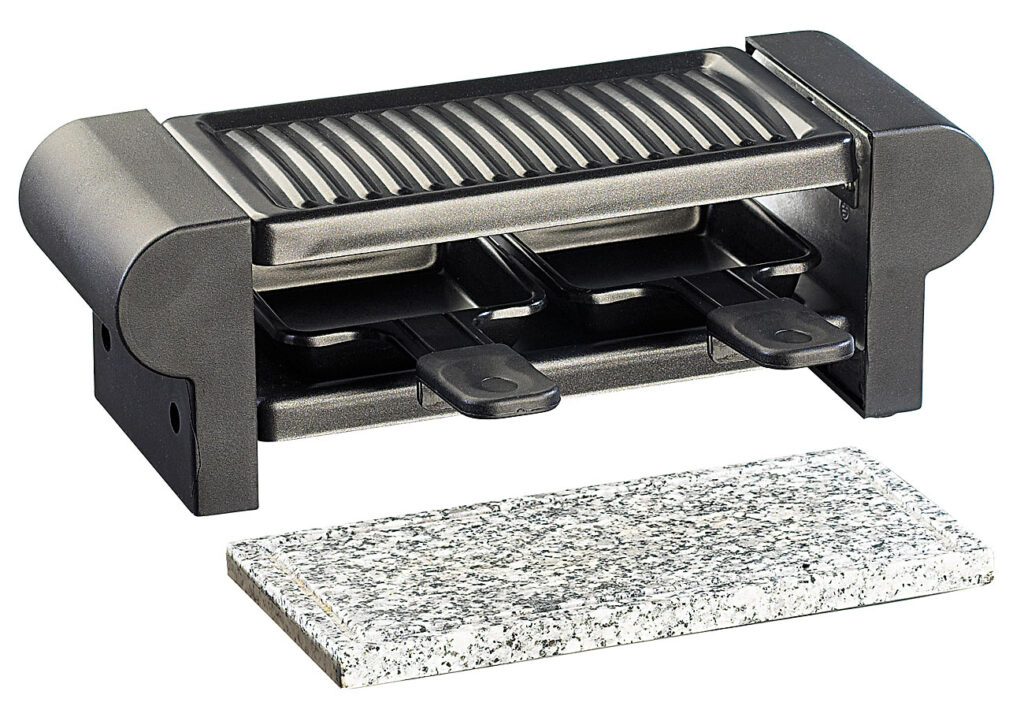 Raclette für 4 Personen, mit Grillaufsatz und heissem Stein, 350 Watt Raclette für 4 Personen, mit Grillaufsatz und heissem Stein, 350 Watt