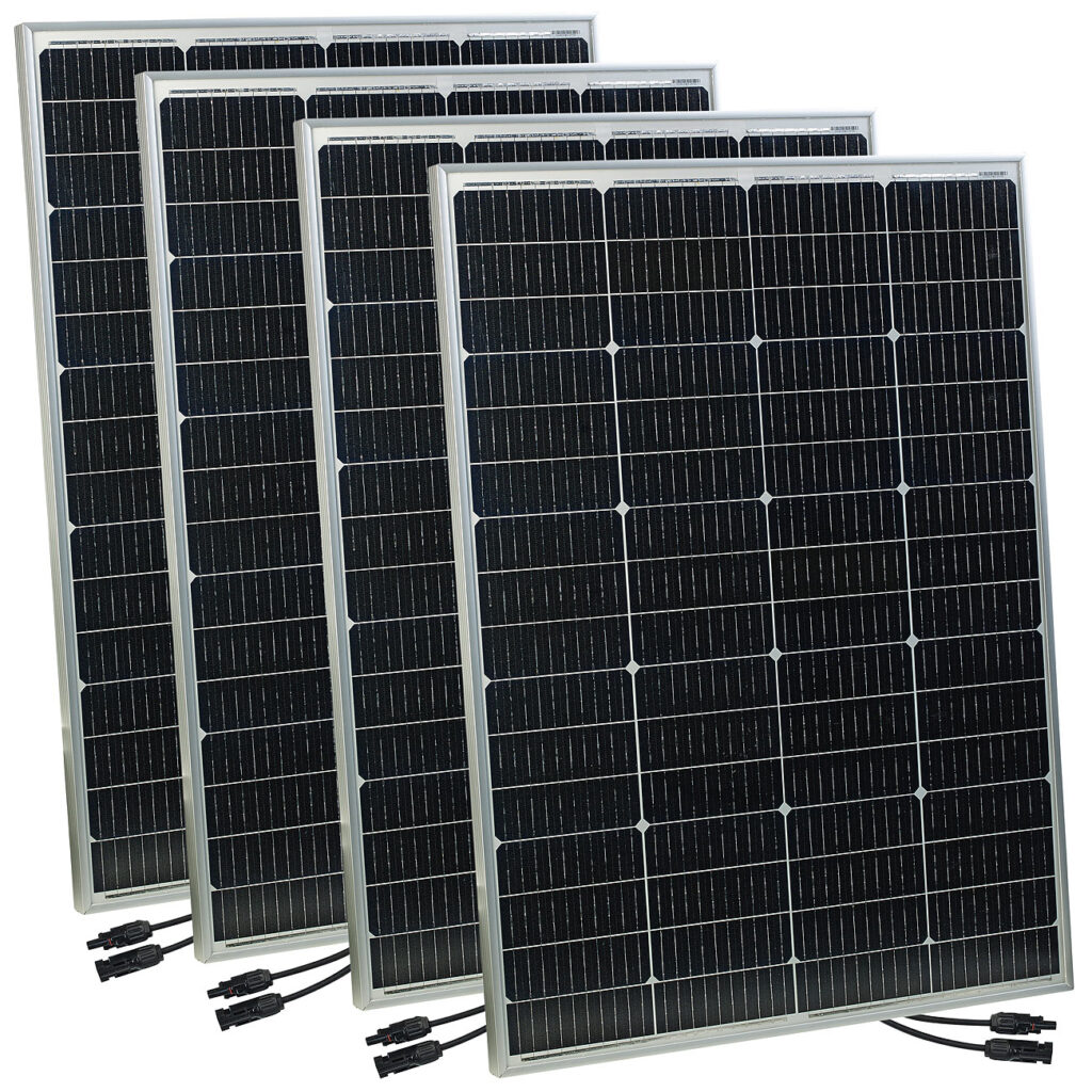 4er-Set mobile monokristalline Solarpanele, 36 Volt, 150W, MC4-komp. 4er-Set mobile monokristalline Solarpanele, 36 Volt, 150W, MC4-komp.
