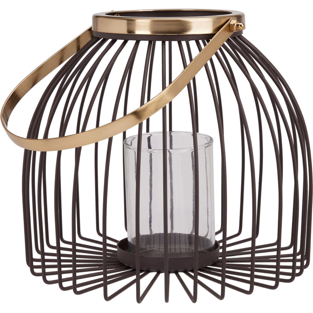 Metall-Windlicht mit Glaseinsatz, 22 x 19,5 cm, braun-gold