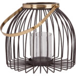 Metall-Windlicht mit Glaseinsatz, 22 x 19,5 cm, braun-gold