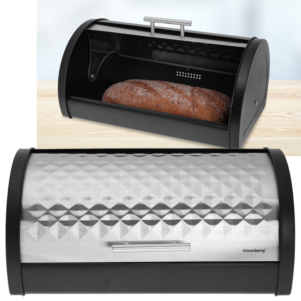 Brotkasten mit Deckel, Edelstahl, silber-schwarz