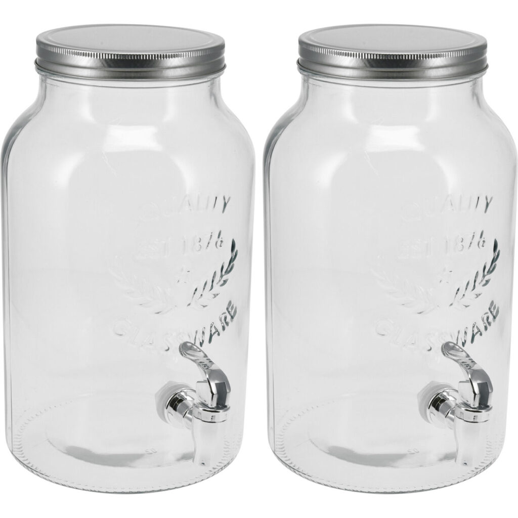 2er-Set Getränkespender aus Glas mit Deckel, 5,5l, zylinderförmig