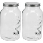 2er-Set Getränkespender aus Glas mit Deckel, 5,5l, zylinderförmig