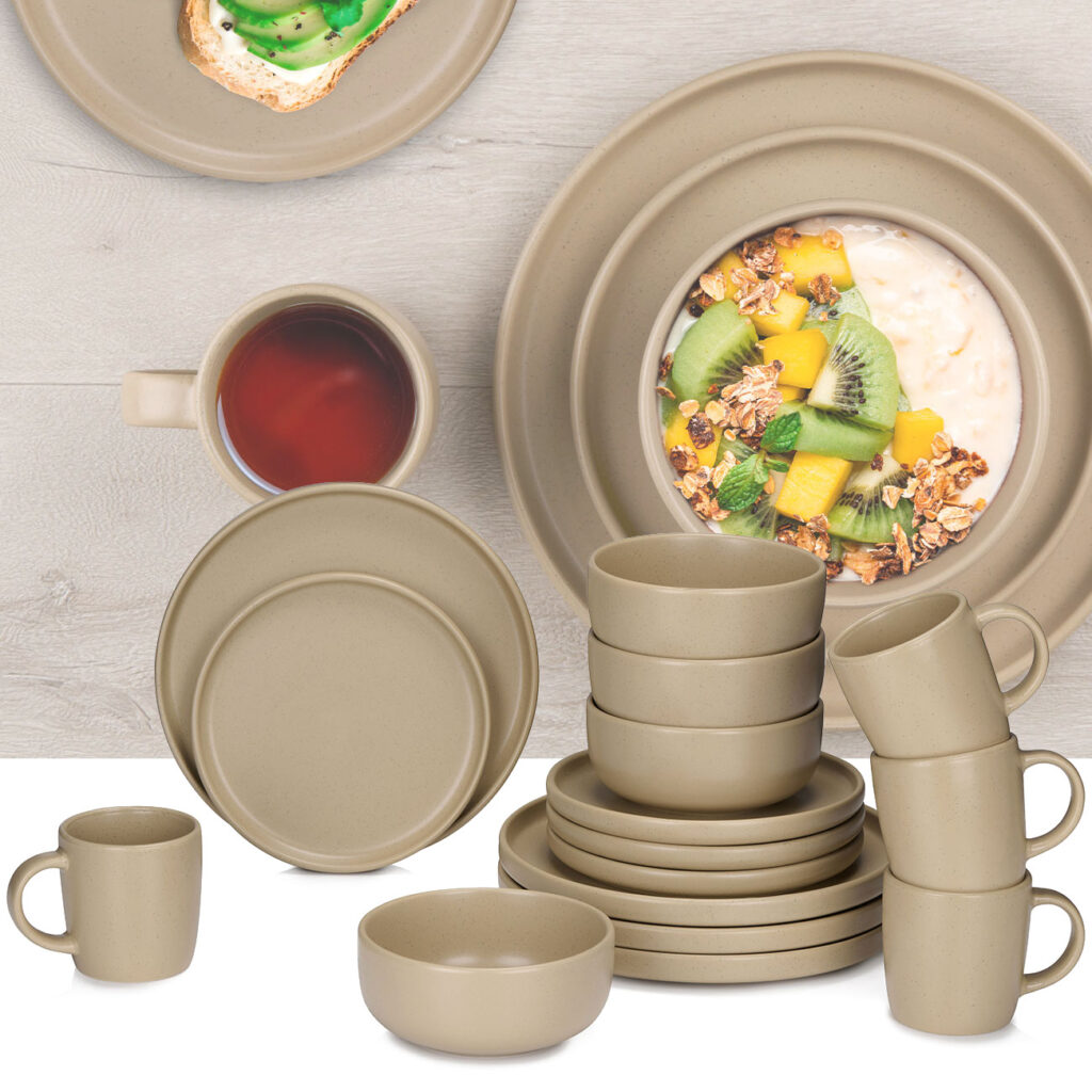 Geschirr-Set aus Steingut, 16-teilig, beige