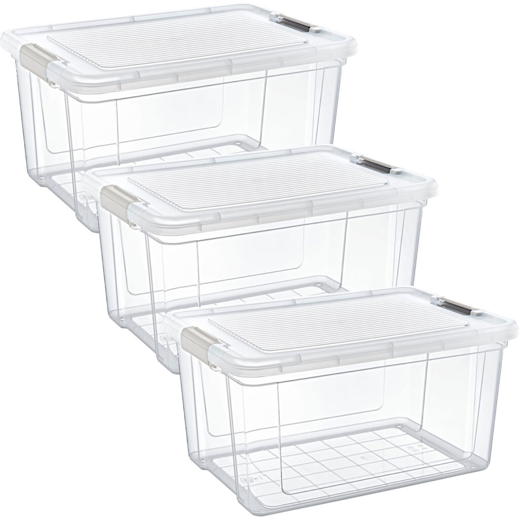 3er-Set Vorratsbox, 30 Liter, transparent
