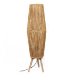 Lampe aus Seil und Holz, Tischleuchte mit Holzgestell, braun, 25 x 25 x 88 cm