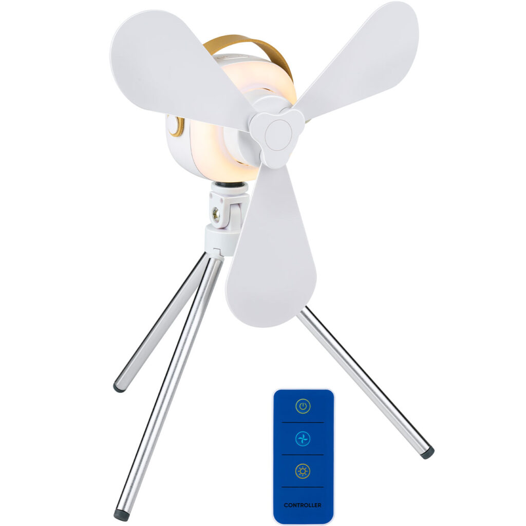 Tischventilator mit Beleuchtung, Akku, weiss