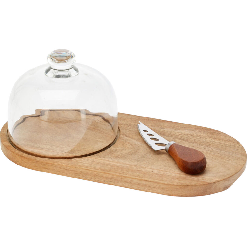 Käsebrett aus Holz mit Käseglocke und Käsemesser