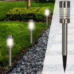 Solarlampen, 3er-Set, Edelstahl & Glas, silber, Ø 7,5 x H 54 cm