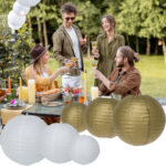 Papier-Lampions, 6 Stück in 3 Grössen, weiss & gold