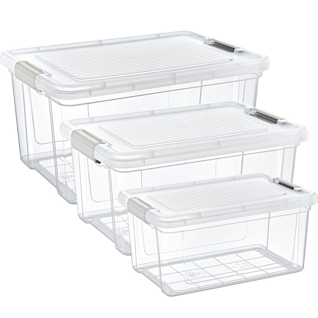 Vorratsbox-Set, 3-teilig, 9/16/30 Liter, transparent