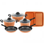 Kochtopf-Set mit Glasdeckel, 9-teilig, mit Backblech, kupfer