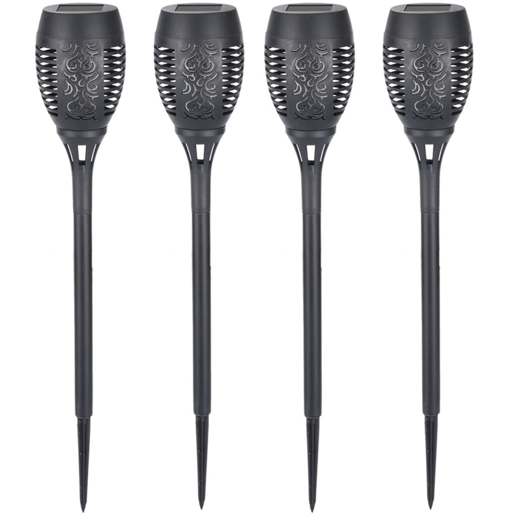 4er-Set LED-Solar-Gartenfackeln mit Flammen-Effekt, Akku, H 78 cm